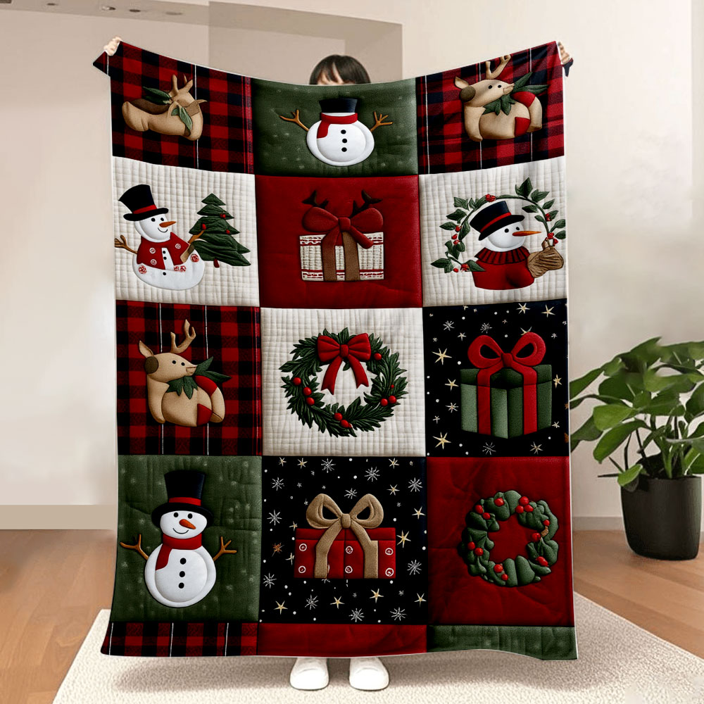 Christmas Throw Blanket - Weihnachtsdecke mit Patchwork-Motiv – festliche Rentiere,